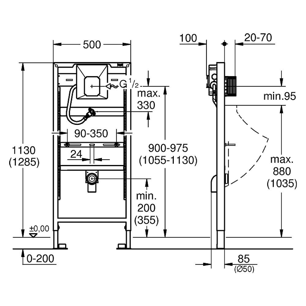 Grohe Rapid SL 113 Cm Pisuar Montaj Elemanı Rapido U 2