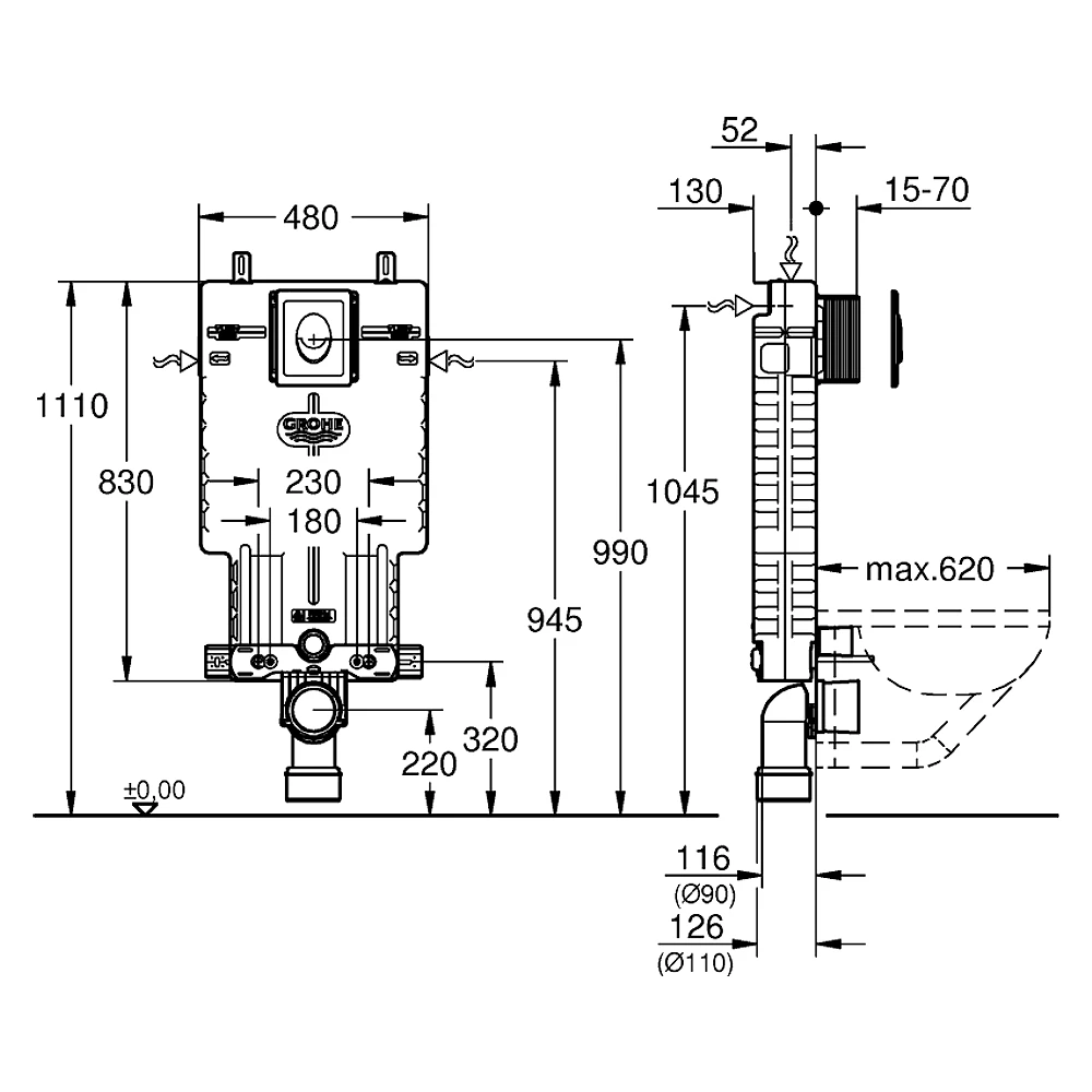 Grohe Uniset 2'si 1 Arada Gömme Rezervuar Seti 38723001 2