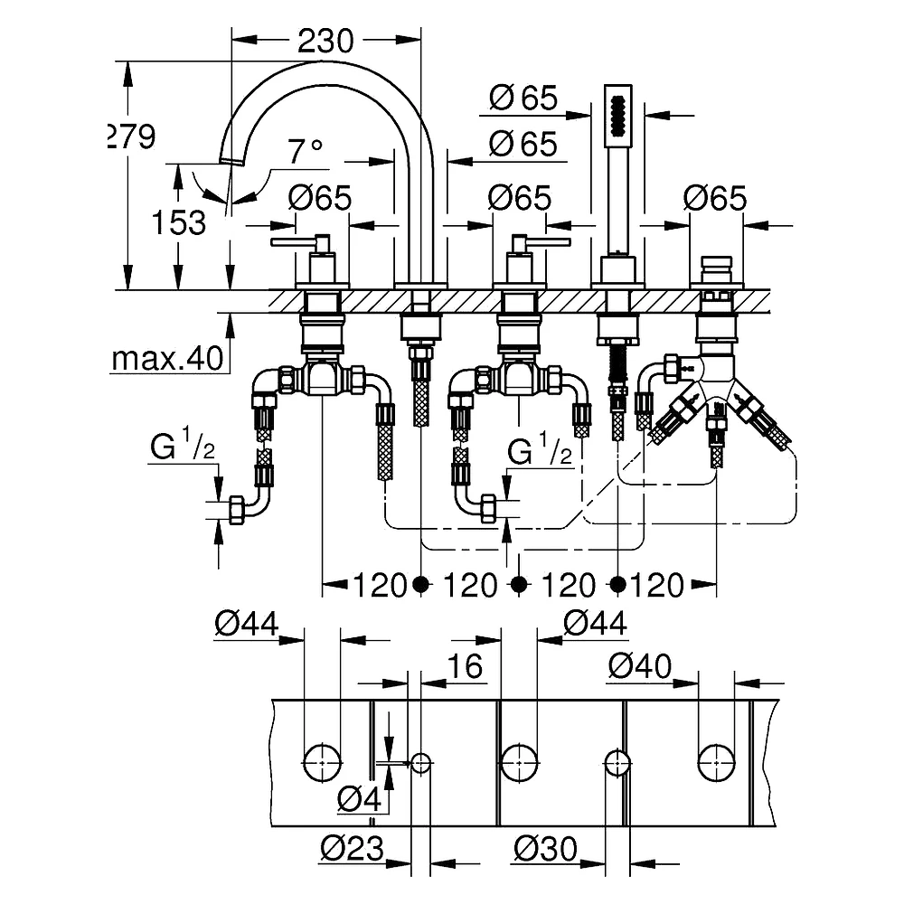 Grohe Atrio Krom Kollu Küvet Bataryası 2