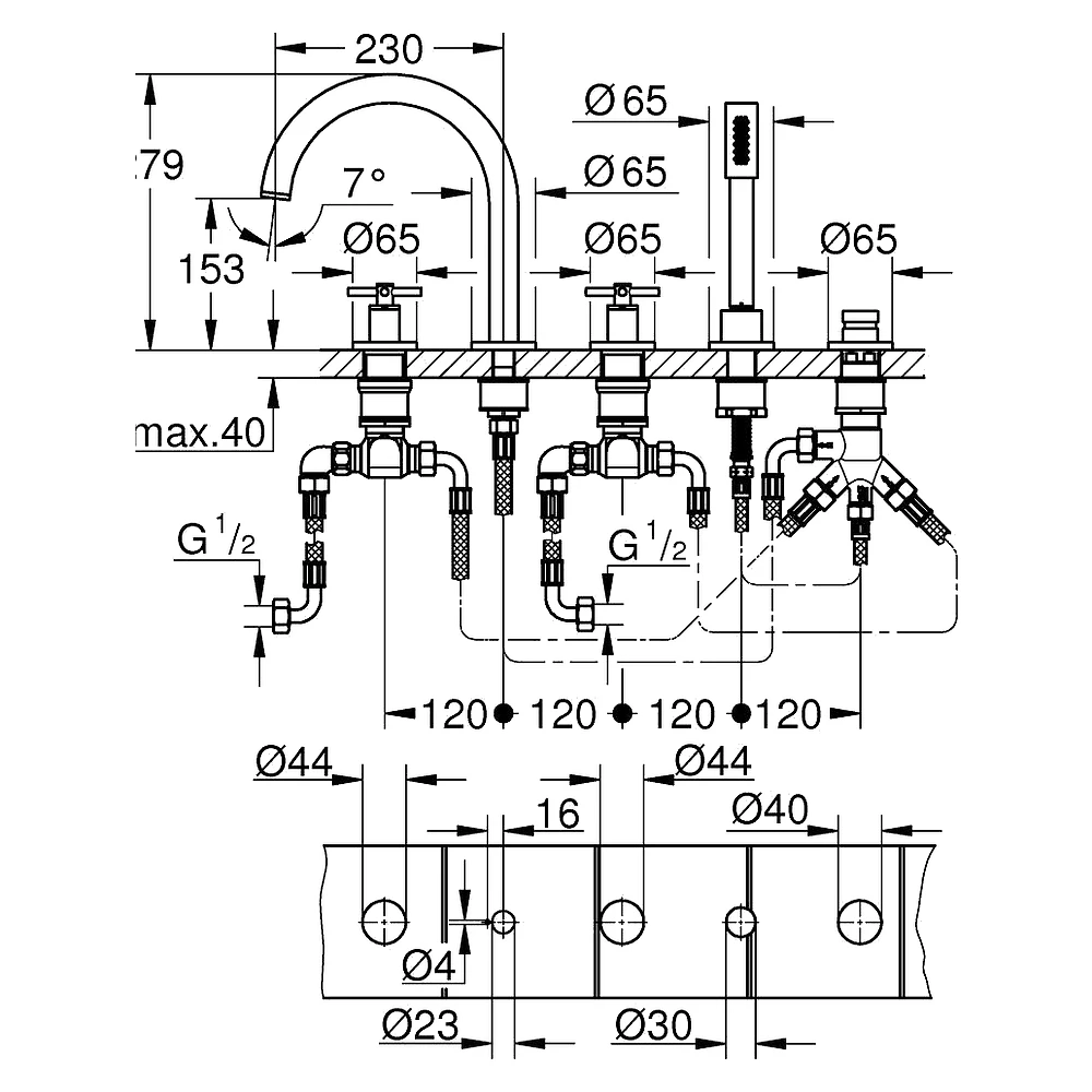 Grohe Atrio Bronz Çapraz Volanlı Küvet Bataryası 2