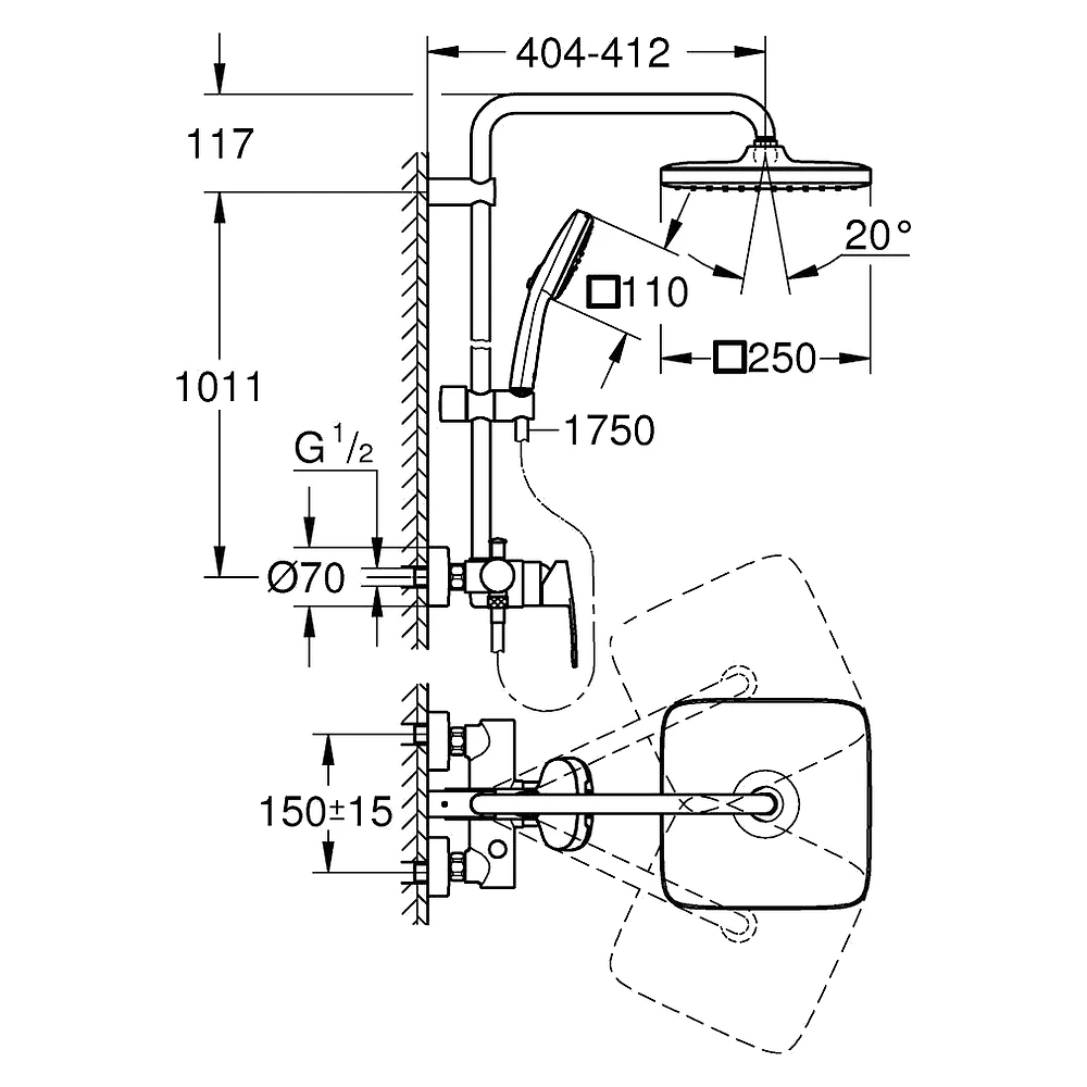 Grohe Tempesta Cube Krom 25 Cm Tek Kumandalı Duş Sistemi 2