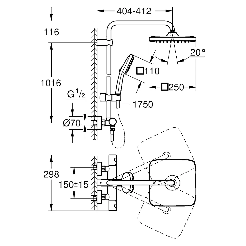 Grohe Tempesta Cube Krom 25 Cm Termostatik Duş Sistemi 2