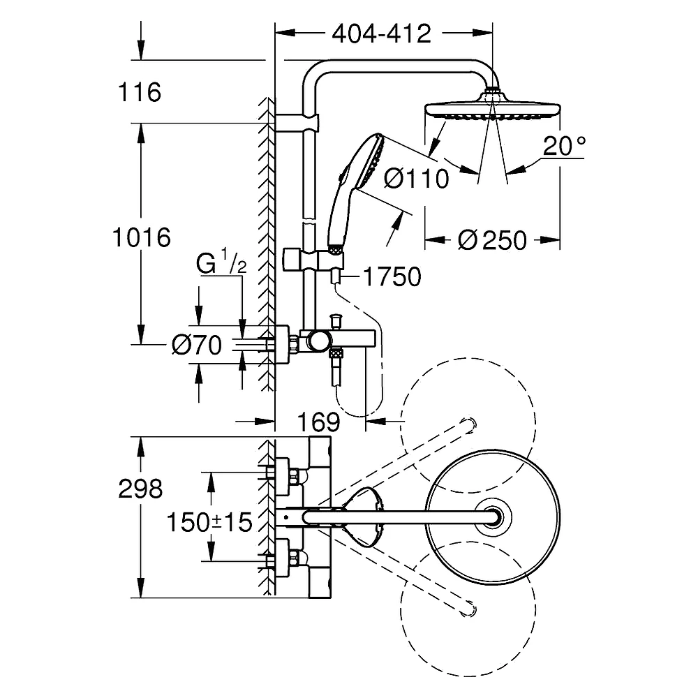 Grohe Tempesta Krom 25 Cm Termostatik Banyo Duş Sistemi 2