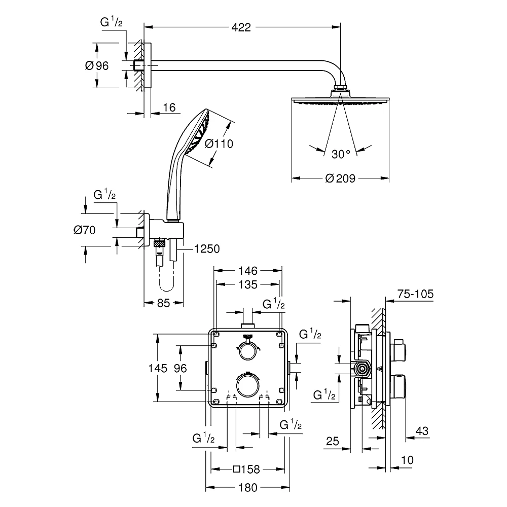 Grohe Grohtherm Cosmopolitan 21 Cm Ankastre Duş Sistemi 2
