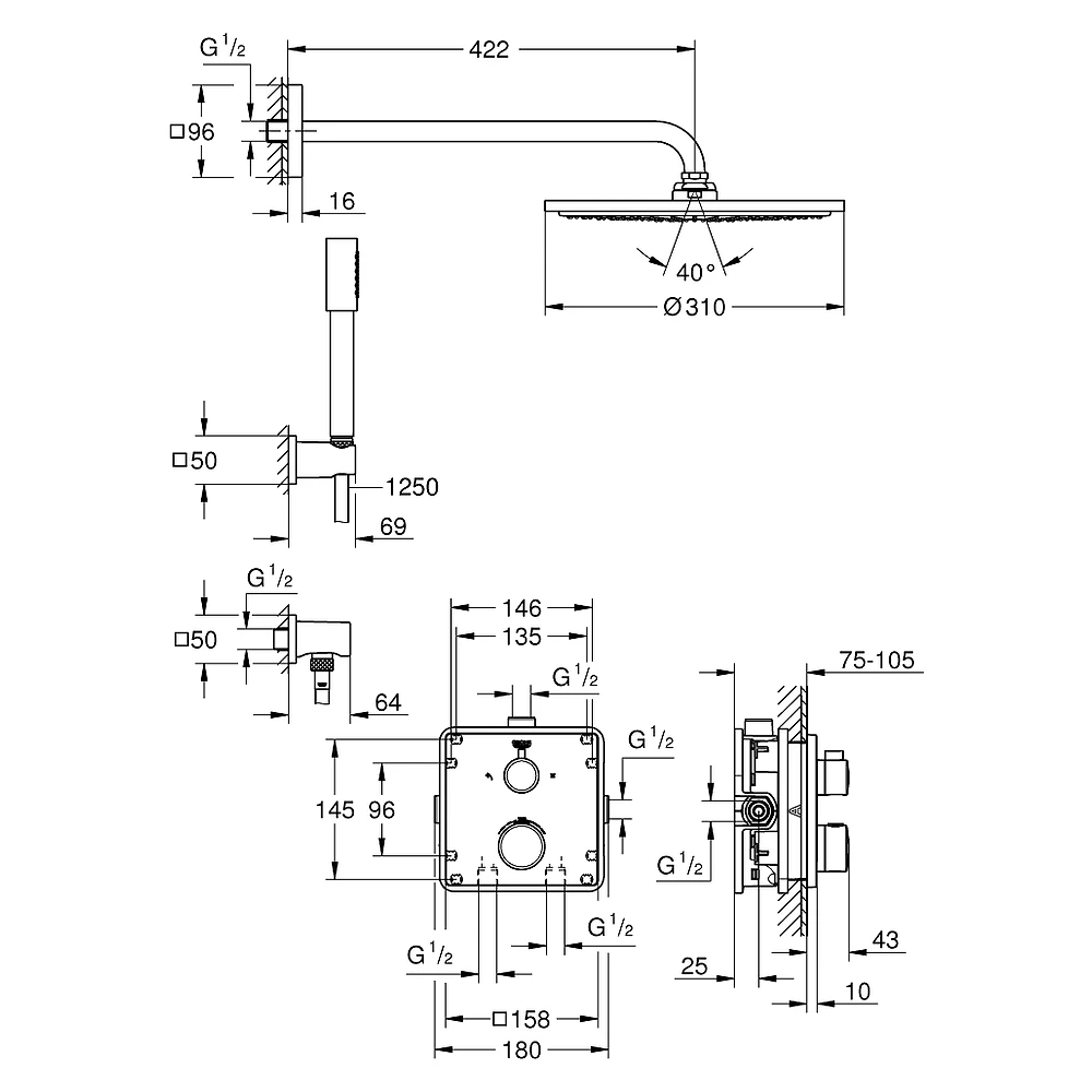 Grohe Grohtherm Cosmopolitan 31 Cm Ankastre Duş Sistemi 2