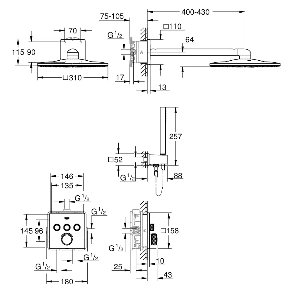 Grohe SmartControl Krom 31 Cm Ankastre Duş Sistemi 2