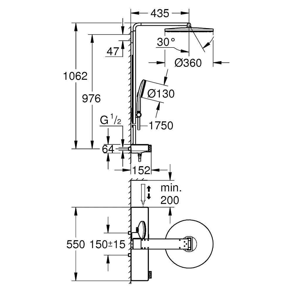 Grohe Rainshower Aqua Pure Siyah Termostatik Duş Sistemi 2