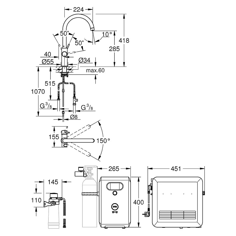 Grohe Blue Pro Çelik C Gaga Başlangıç Seti 2