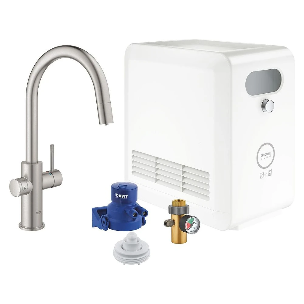 Grohe Blue Pro Çelik C Gaga Çekilebilir Başlangıç Seti