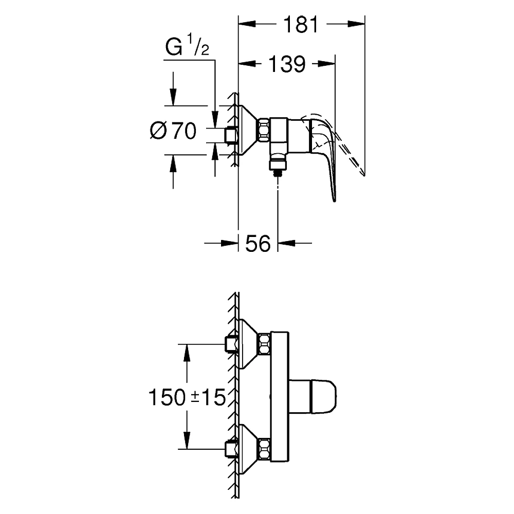 Grohe EuroEco Krom Sıva Üstü Duş Bataryası 24275001 2