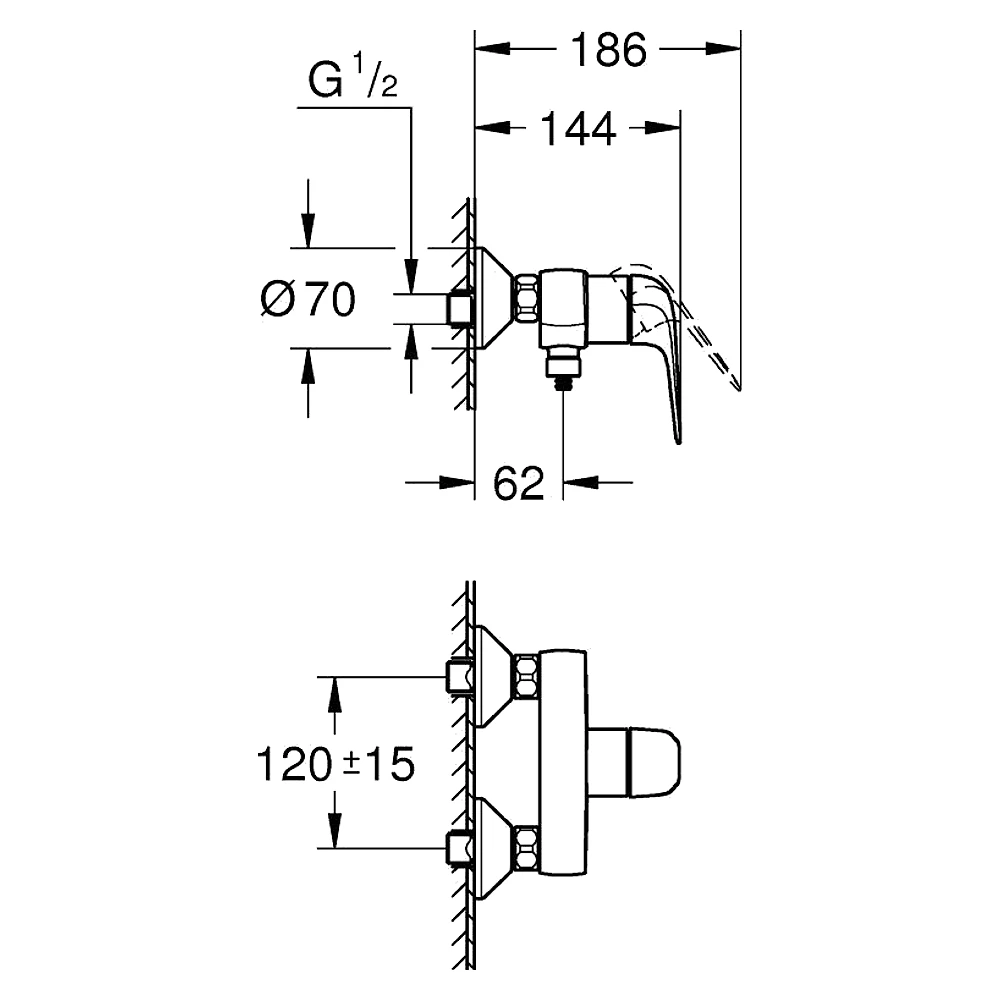 Grohe EuroEco Krom Sıva Üstü Duş Bataryası 24278001 2