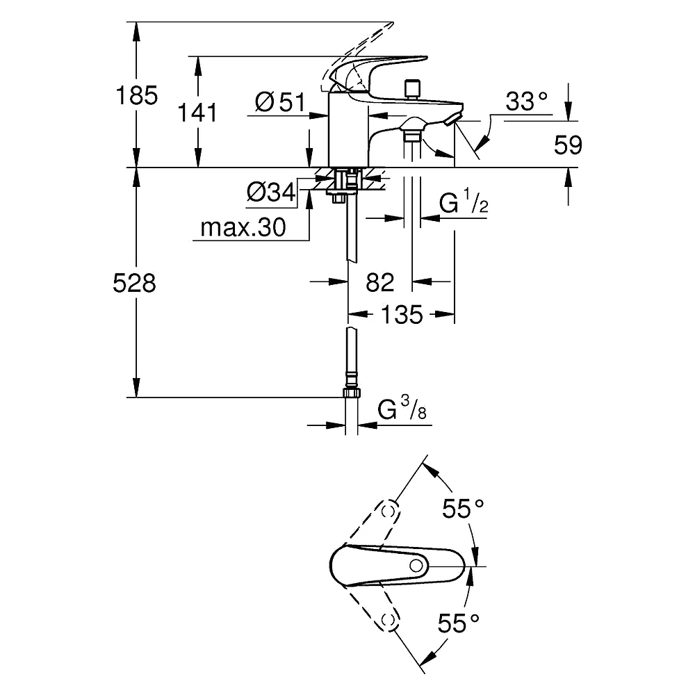 Grohe EuroEco Krom Tek Delikli Küvet Bataryası 2