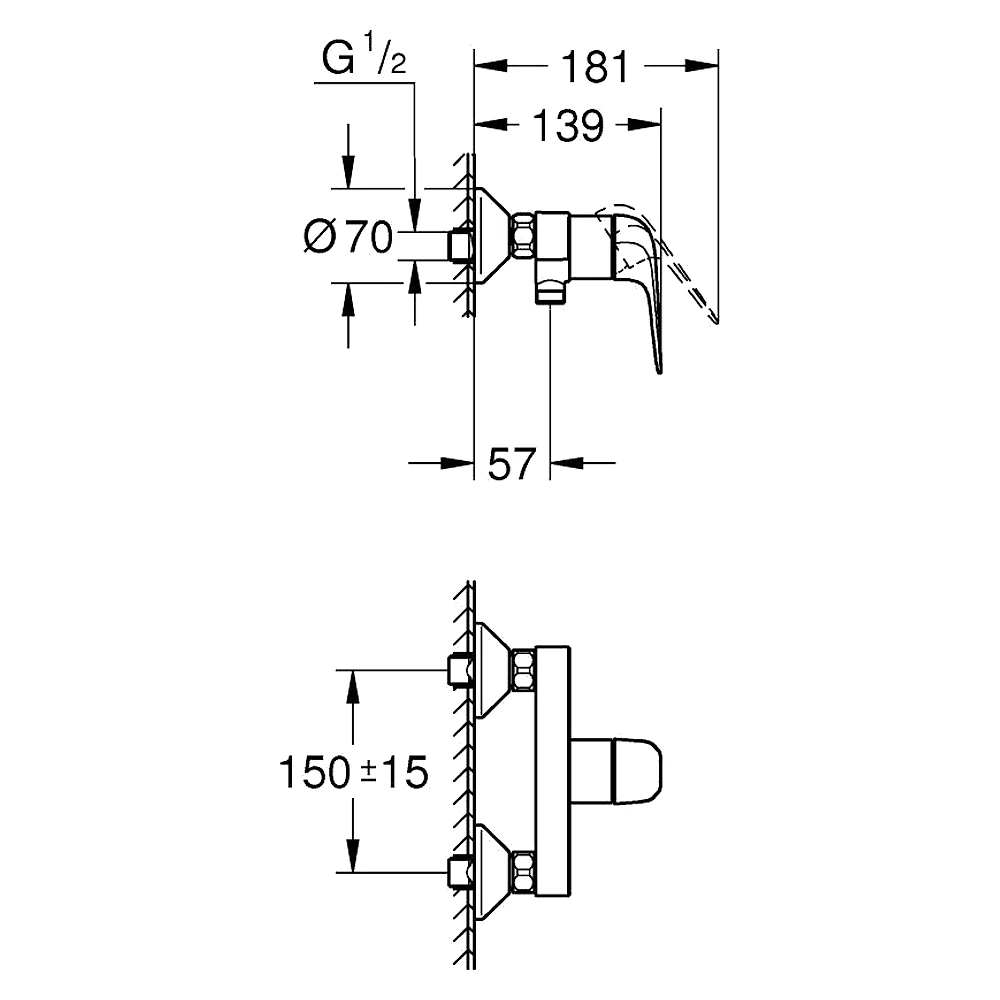 Grohe EuroEco Krom Sıva Üstü Duş Bataryası 32740001 2