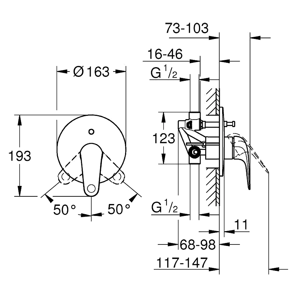 Grohe EuroEco Krom Ankastre Banyo Bataryası 2