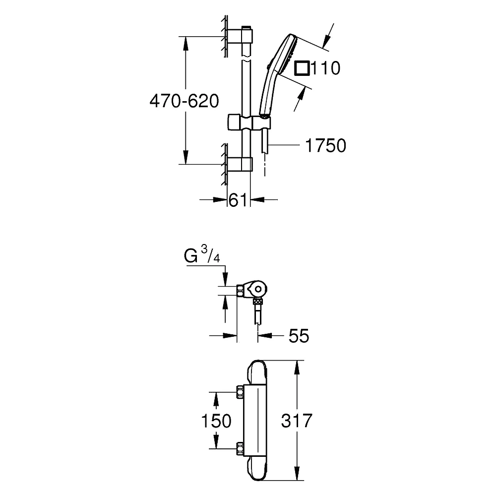 Grohe Grohtherm Krom Termostatik Duş Seti 60 Cm 2