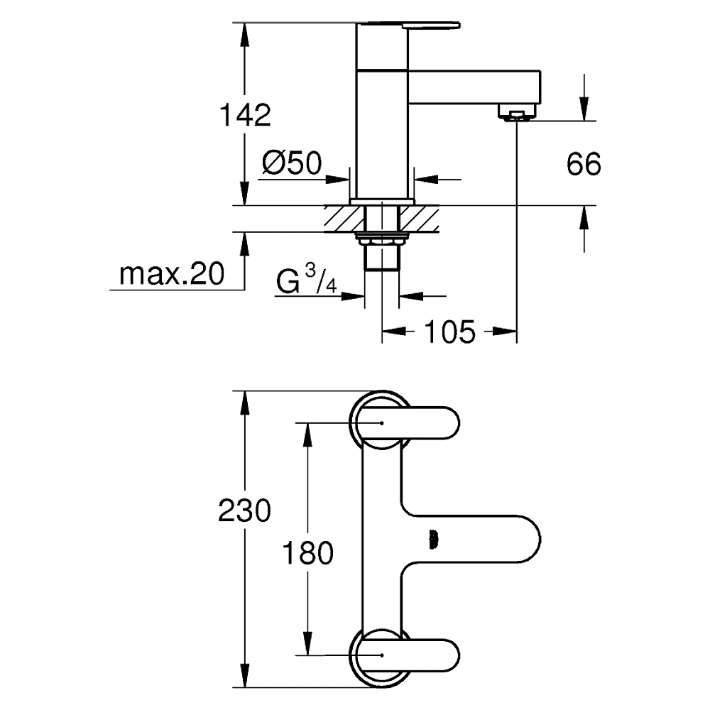 Grohe Get Siyah Çift Kumandalı Küvet Doldurma Bataryası 2