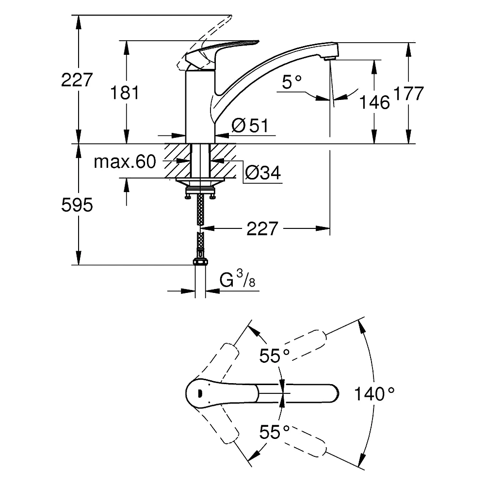 Grohe Eurosmart Siyah Alçak Eviye Bataryası 2