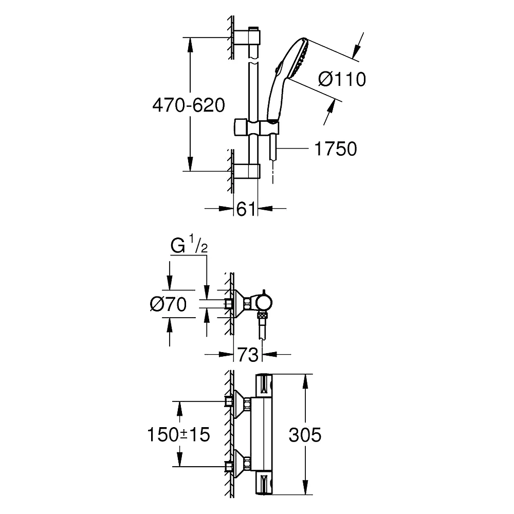 Grohe Grohtherm Krom Termostatik Duş Seti 60 Cm 34565002 2