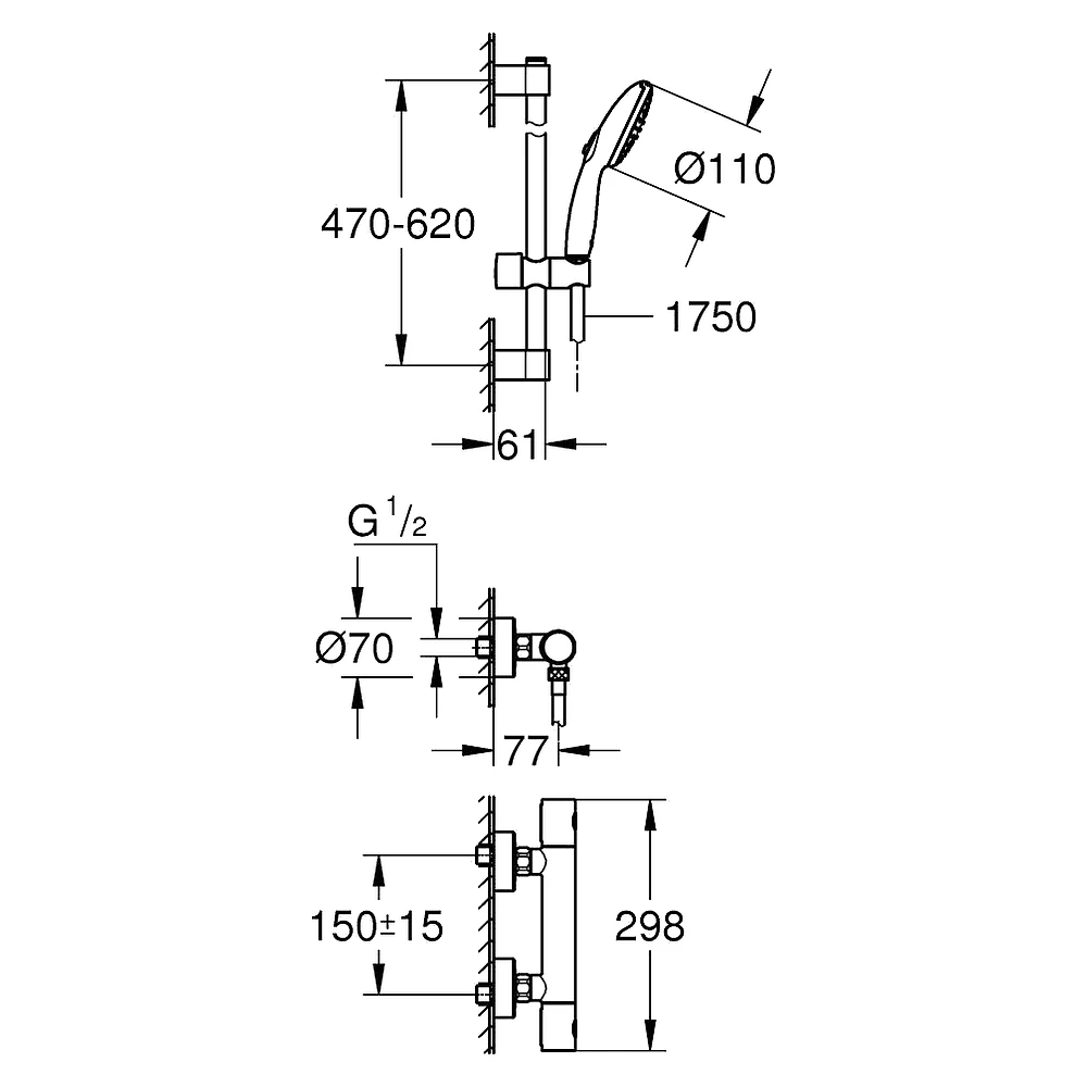 Grohe Grohtherm Cosmopolitan Krom Termostatik Duş Seti 60 Cm 2