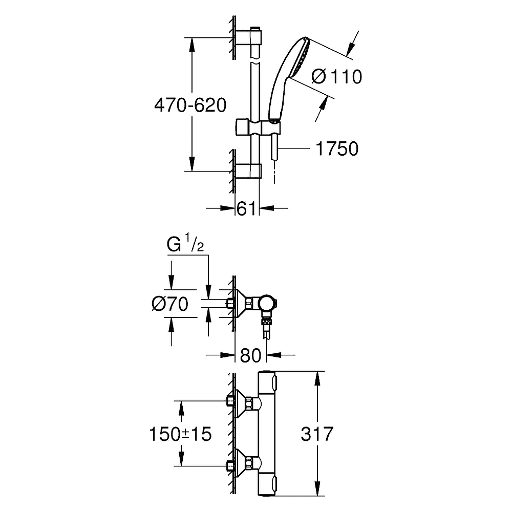 Grohe Grohtherm Krom Termostatik Duş Seti 60 Cm 34796001 2