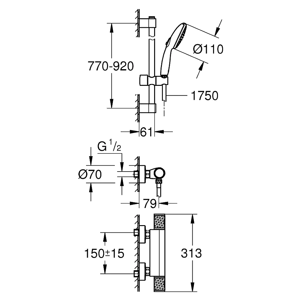 Grohe Grohtherm Performance Krom Termostatik Duş Seti 90 Cm 2