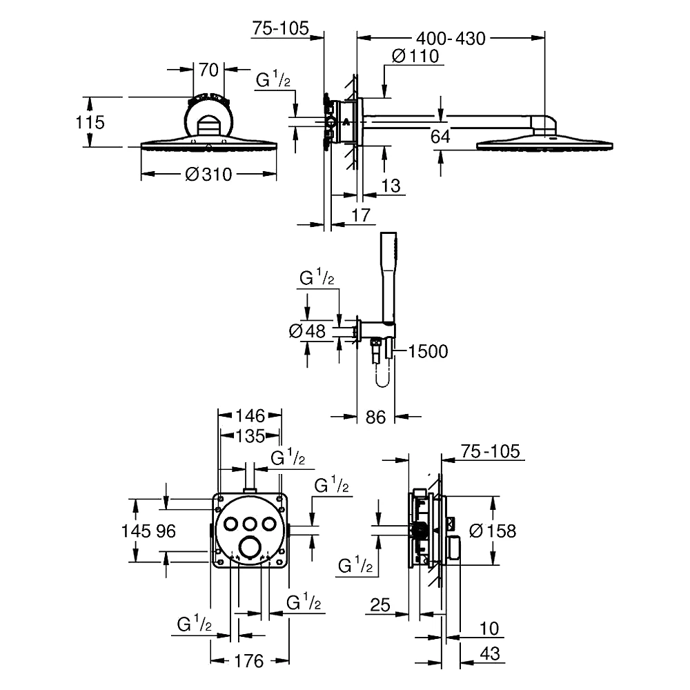 Grohe Precision SmartControl Siyah Yuvarlak Ankastre Seti 2