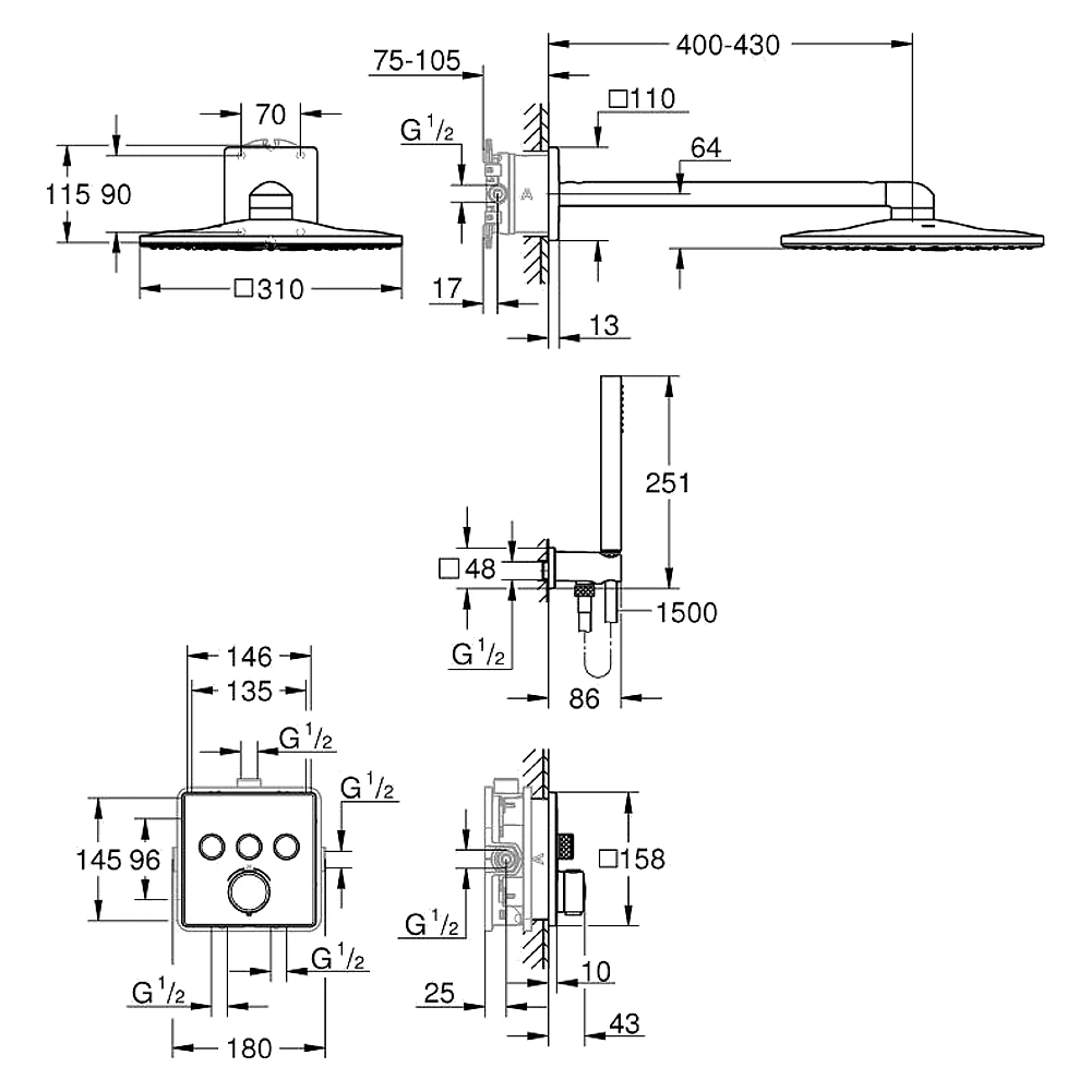 Grohe Precision SmartControl Siyah Kare Ankastre Seti 2