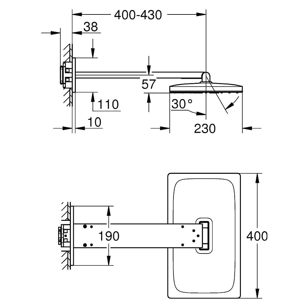 Grohe Rainshower Aqua Siyah 40x23 Cm 2 Akışlı Tepe Duşu Seti 2