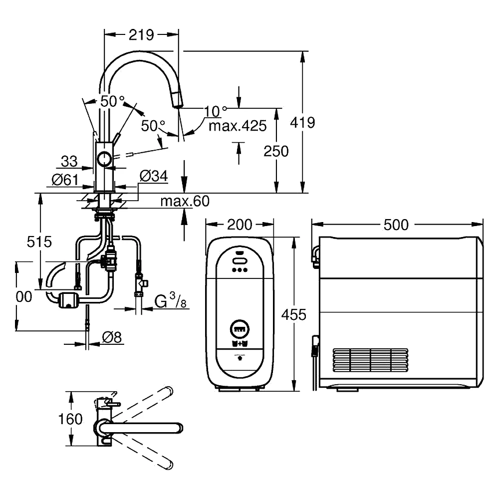 Grohe Blue Home Siyah C Gaga Çekilebilir Başlangıç Seti 2