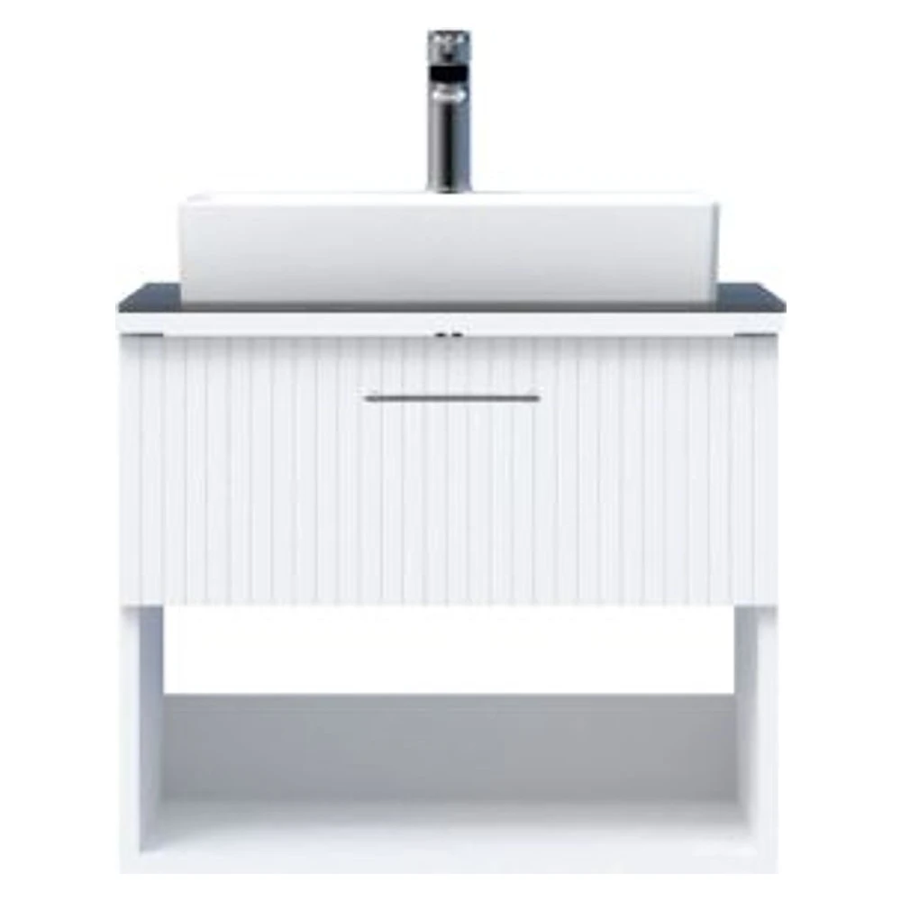 Creavit E10 65 Cm Beyaz Çekmeceli Cam Tezgah Lavabo Dolabı