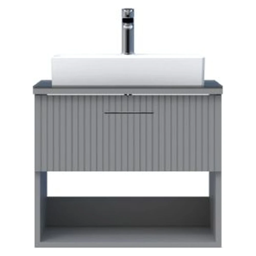 Creavit E10 65 Cm Gri Çekmeceli Cam Tezgah Lavabo Dolabı