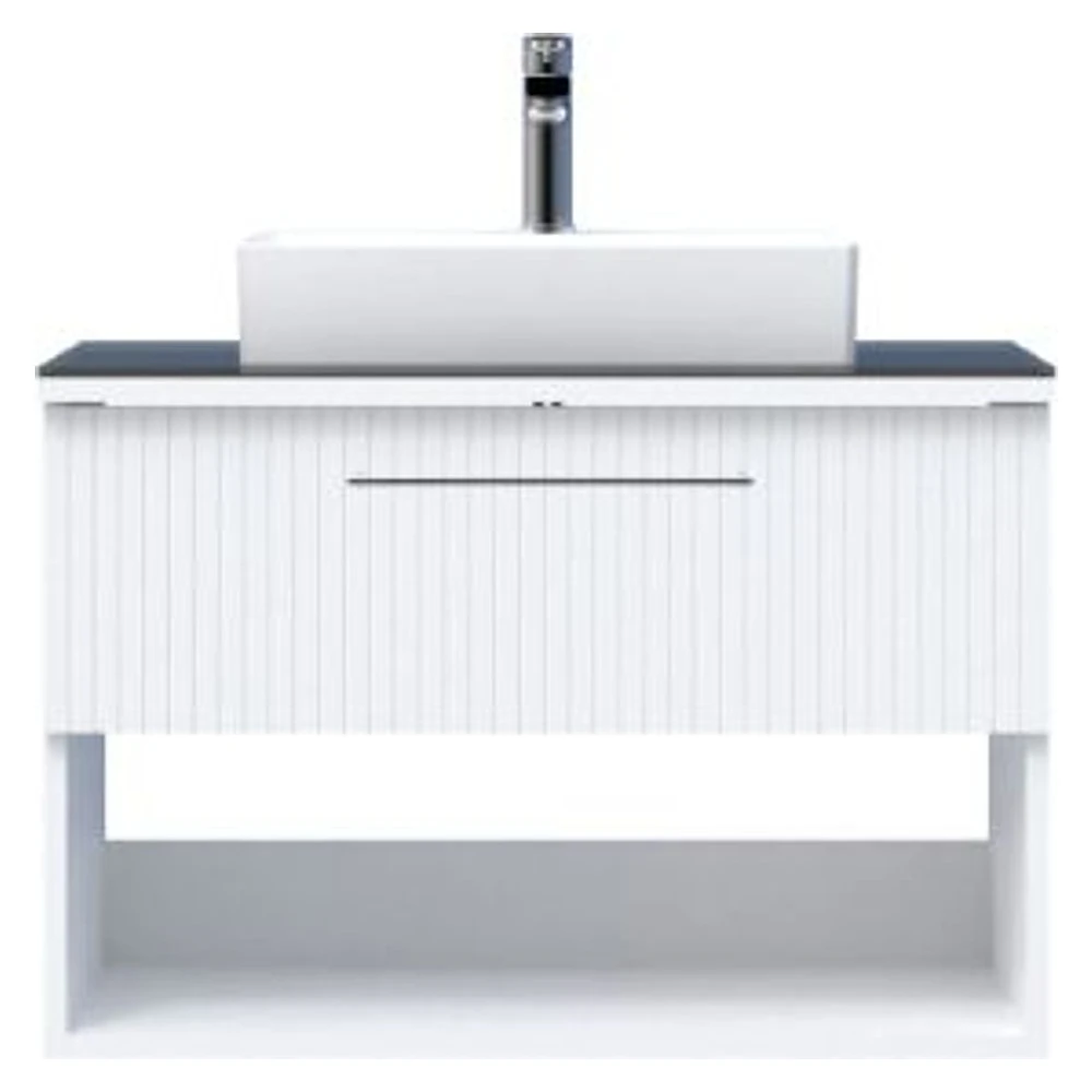 Creavit E10 85 Cm Beyaz Çekmeceli Cam Tezgah Lavabo Dolabı