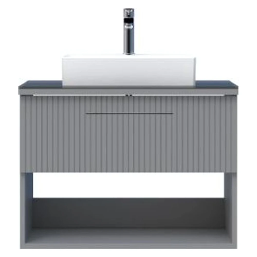 Creavit E10 85 Cm Gri Çekmeceli Cam Tezgah Lavabo Dolabı