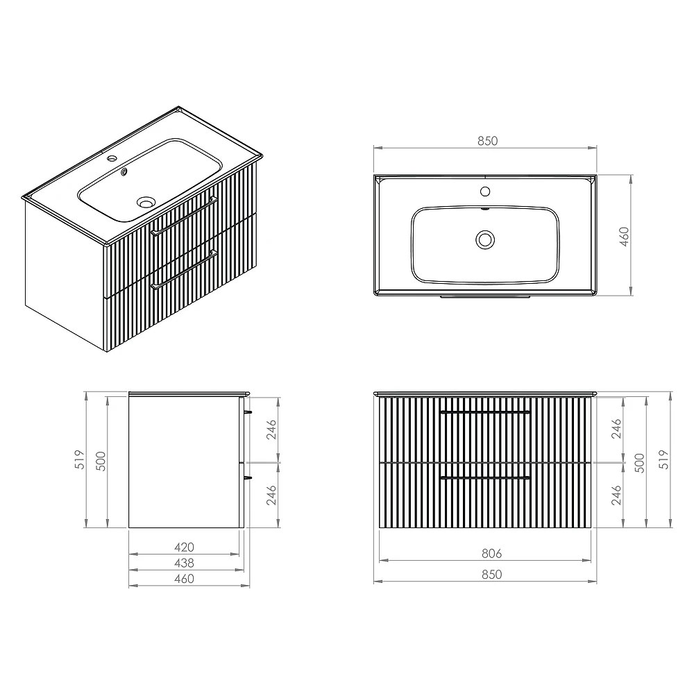 Creavit E10 85 Cm Antrasit 2 Çekmeceli Lavabo Dolabı 2