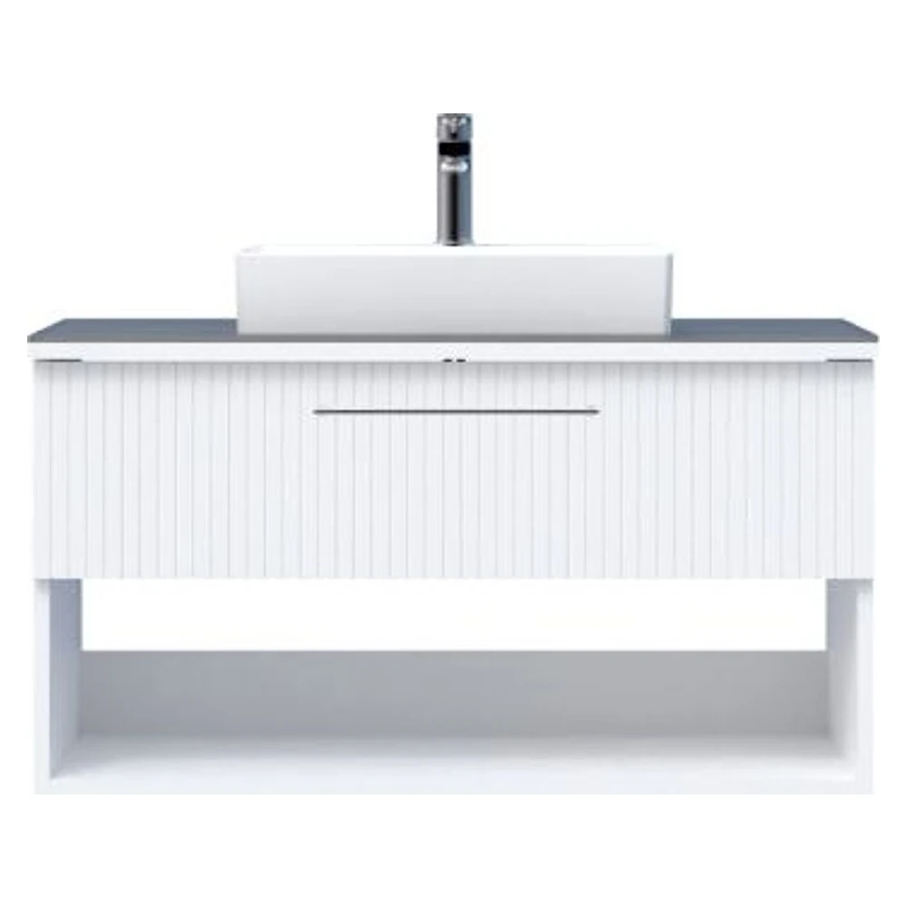 Creavit E10 100 Cm Beyaz Çekmeceli Cam Tezgah Lavabo Dolabı