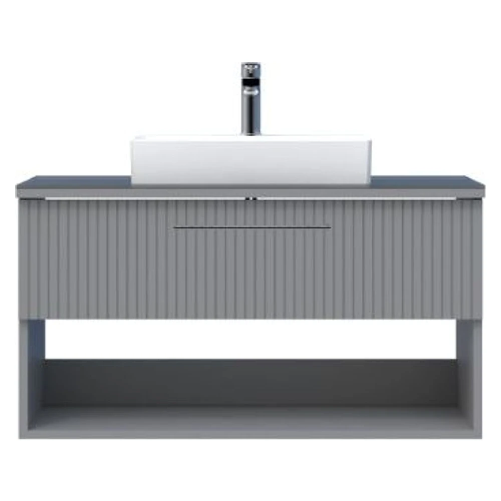 Creavit E10 100 Cm Gri Çekmeceli Cam Tezgah Lavabo Dolabı