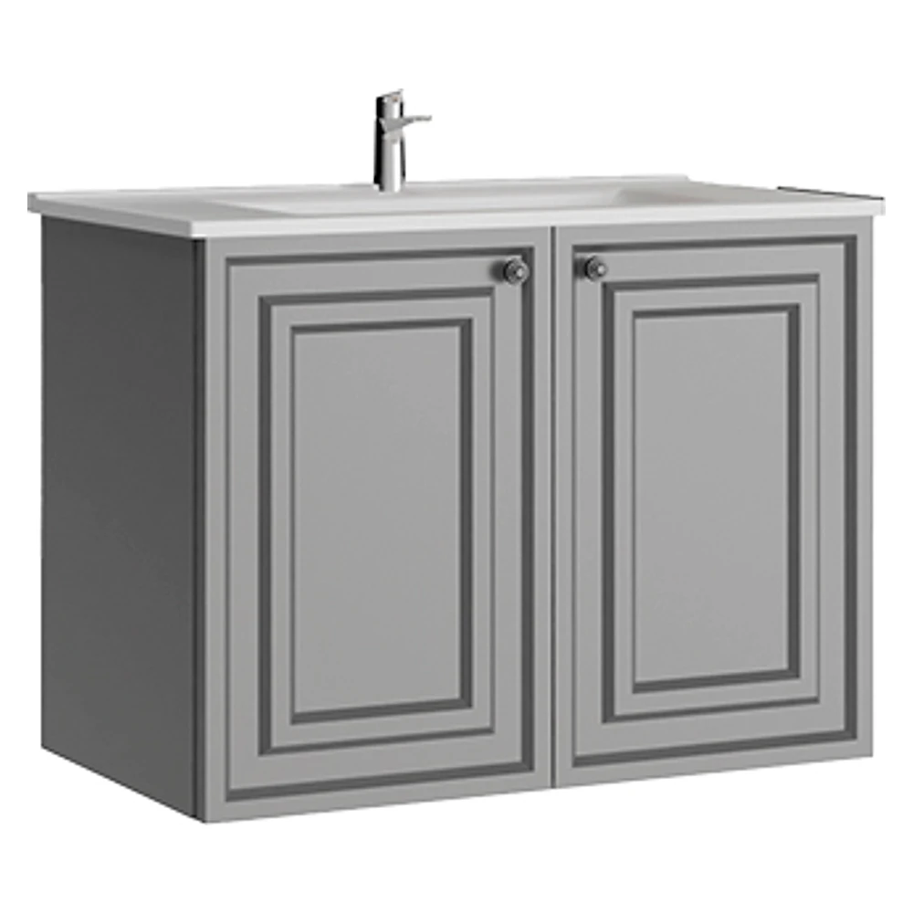 Creavit Kayra 80 Cm Mat Gri Kapaklı Lavabo Dolabı