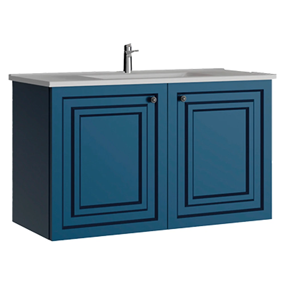 Creavit Kayra 100 Cm Mat Safir Mavi Kapaklı Lavabo Dolabı