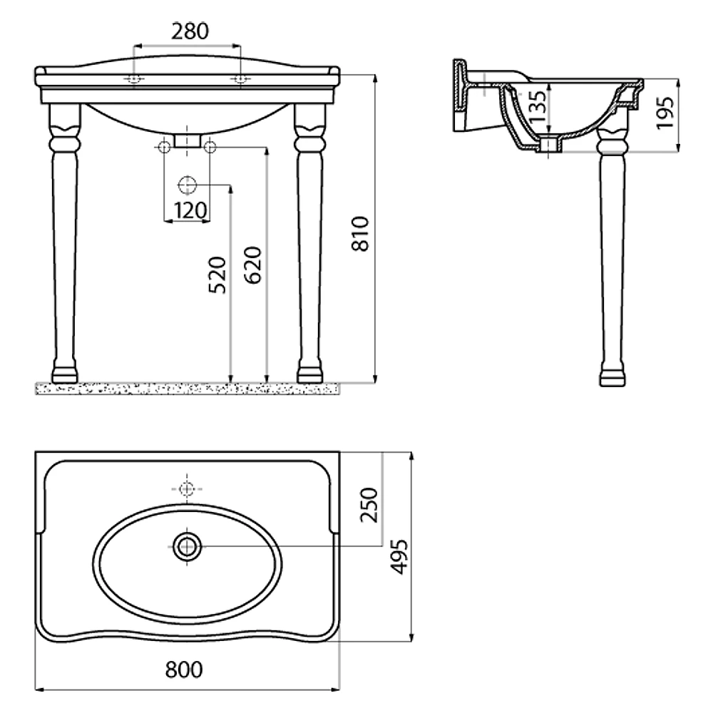 Creavit Antik 80x50 Cm Dolap Uyumlu Etajerli Lavabo 2