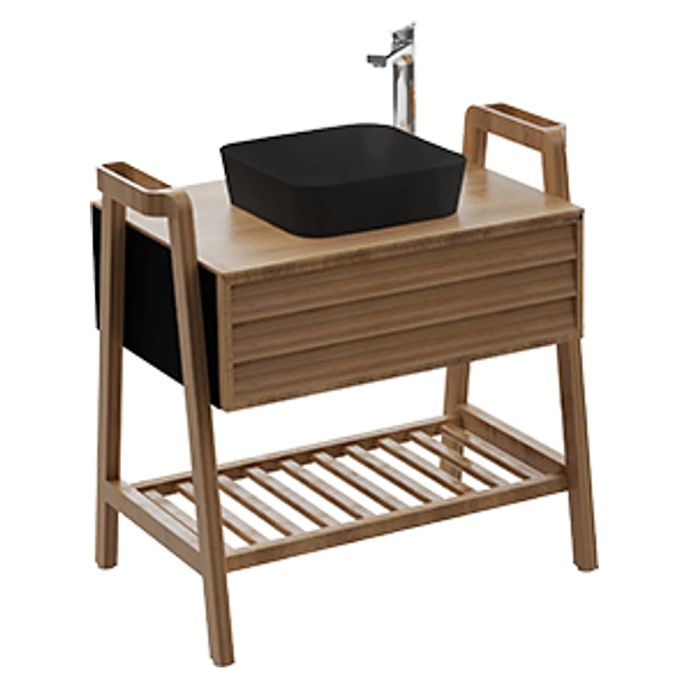 Creavit Truva 80 Cm Siyah Masif Ahşap Lavabo Dolabı