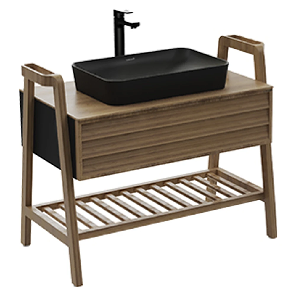 Creavit Truva 100 Cm Antrasit Masif Ahşap Lavabo Dolabı