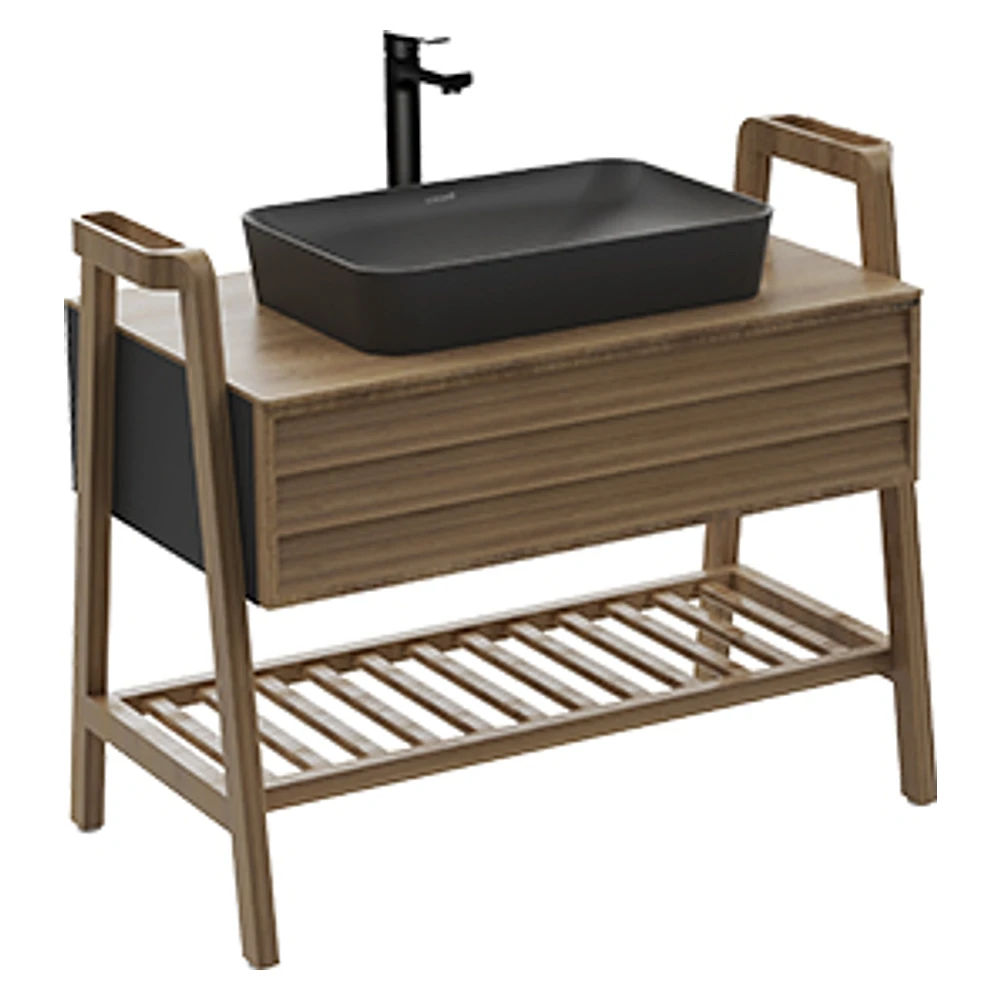 Creavit Truva 100 Cm Siyah Masif Ahşap Lavabo Dolabı