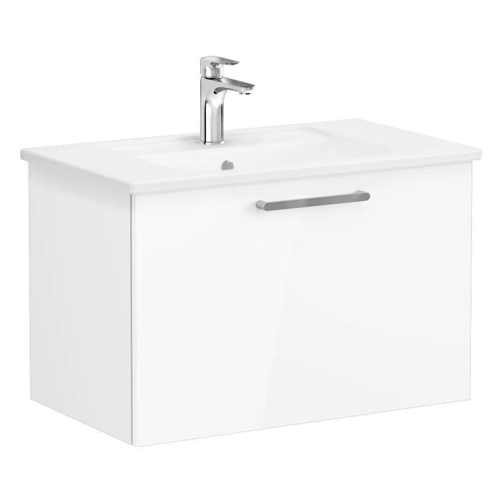 Vitra Root Flat 80 Cm Parlak Beyaz Tek Çekmeceli Köşeli Lavabolu Lavabo Dolabı