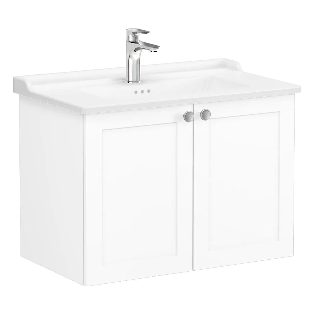 Vitra Root Classic 80 Cm Mat Beyaz İki Kapaklı Klasik Lavabolu Lavabo Dolabı