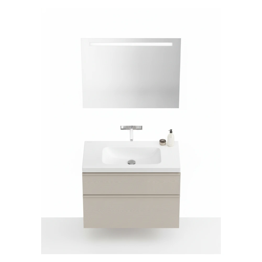 Geberit iCon Light 75 cm Etajerli Lavabo, iCon Kum Grisi Dolap ve Option Ayna Seti