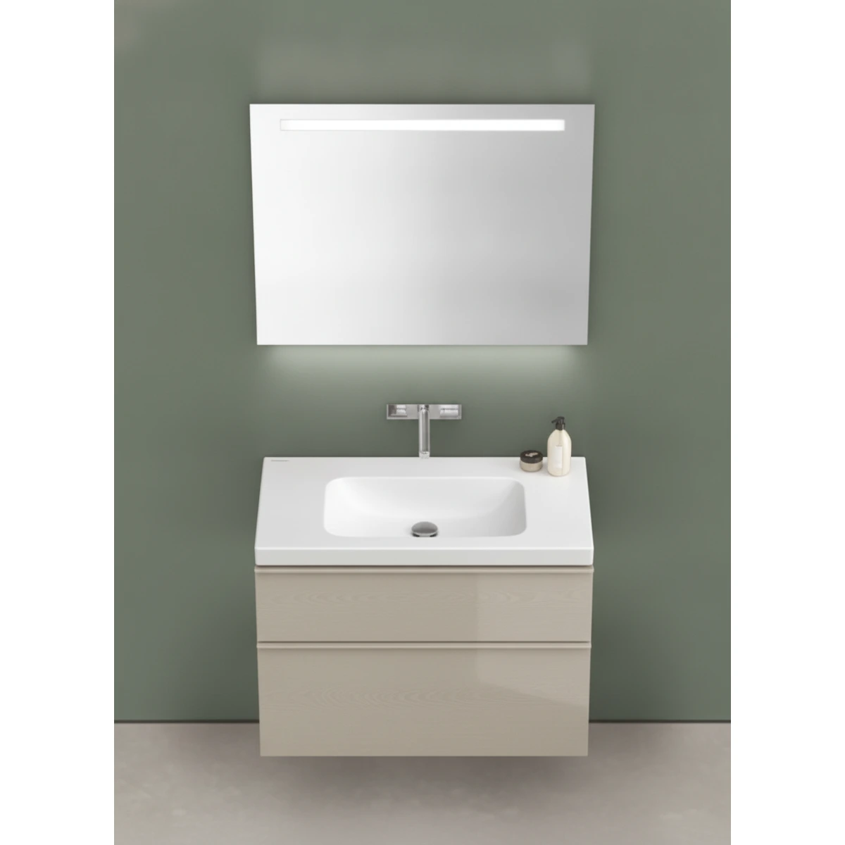 Geberit iCon Light 75 cm Etajerli Lavabo, iCon Kum Grisi Dolap ve Option Ayna Seti 2