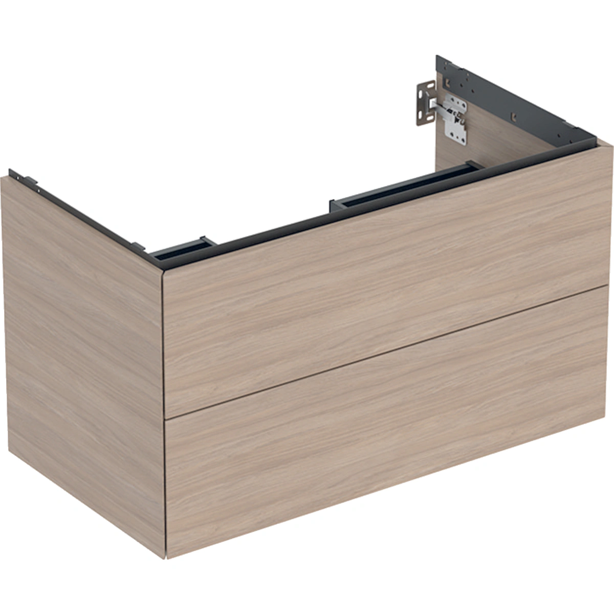 Geberit ONE CleanDrain 90 cm Sağ Etajerli Lavabo, ONE Meşe Dolap ve Option Yuvarlak Ayna Seti 3