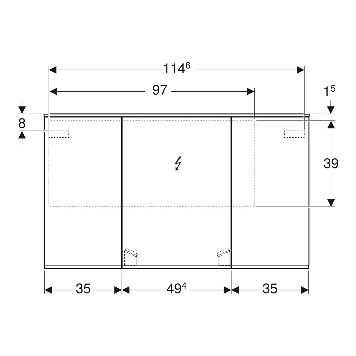 Geberit Option Plus 120 cm Aydınlatmalı Aynalı Dolap, Üç Kapılı 3