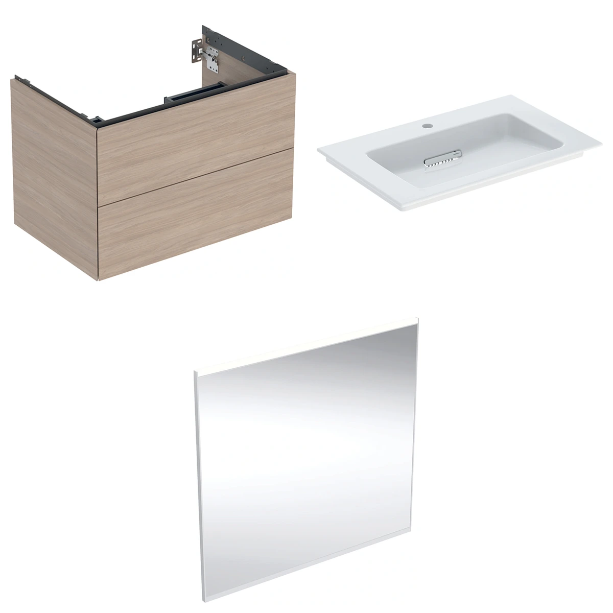 Geberit ONE 75 cm Meşe Çekmeceli Aynalı Banyo Dolabı Seti