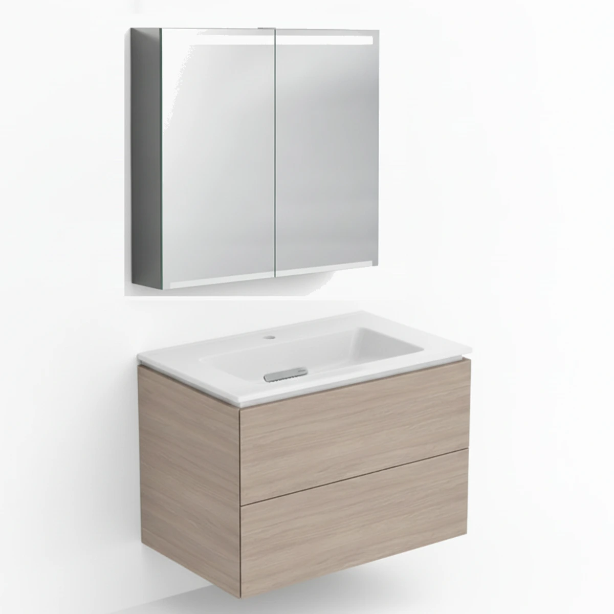 Geberit ONE 75 cm Meşe Çekmeceli Ayna Dolaplı Banyo Dolabı Seti